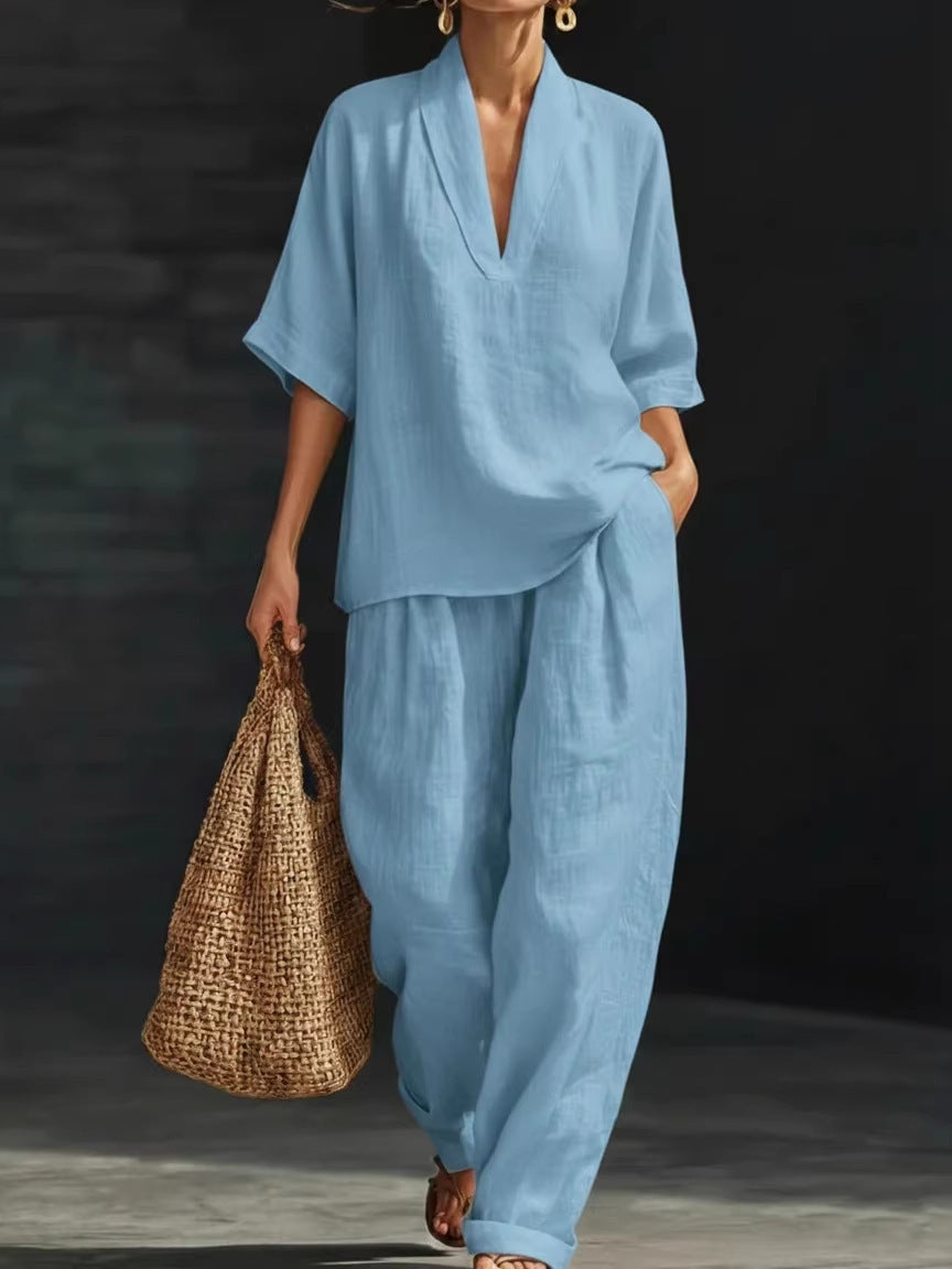 Summer Loose V-Neck Short-Sleeve
