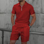 Waffle Fabric Men's Short Sleeve Polo Suit