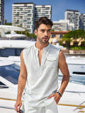 Mens Linen Sleeveless Vest with Stand Collar