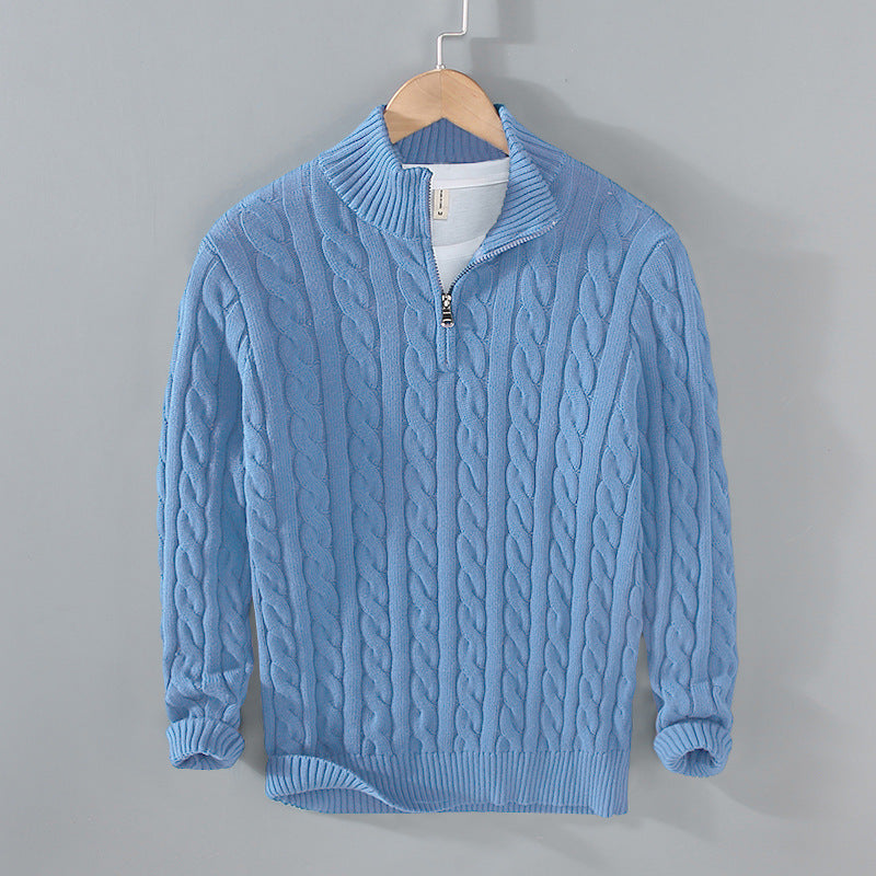 Mens Half Turtleneck Knit Sweater Zipper Pullover