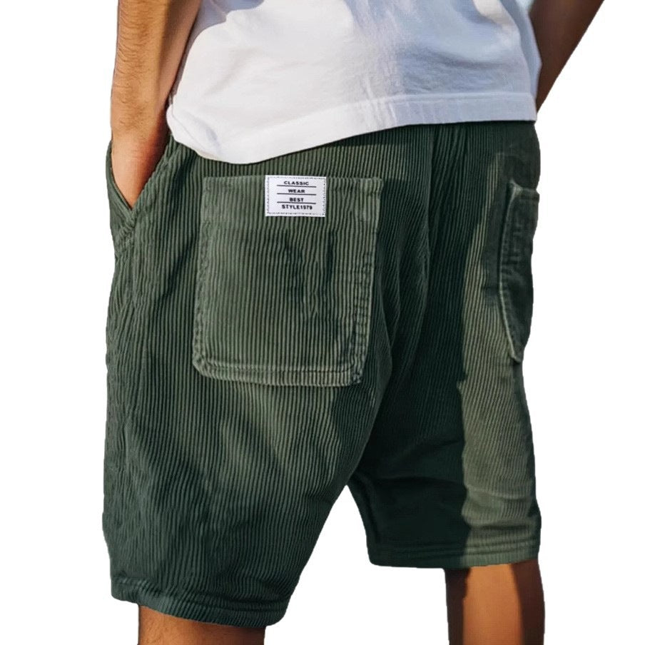 Mens Vintage Corduroy Shorts with Multiple Pockets
