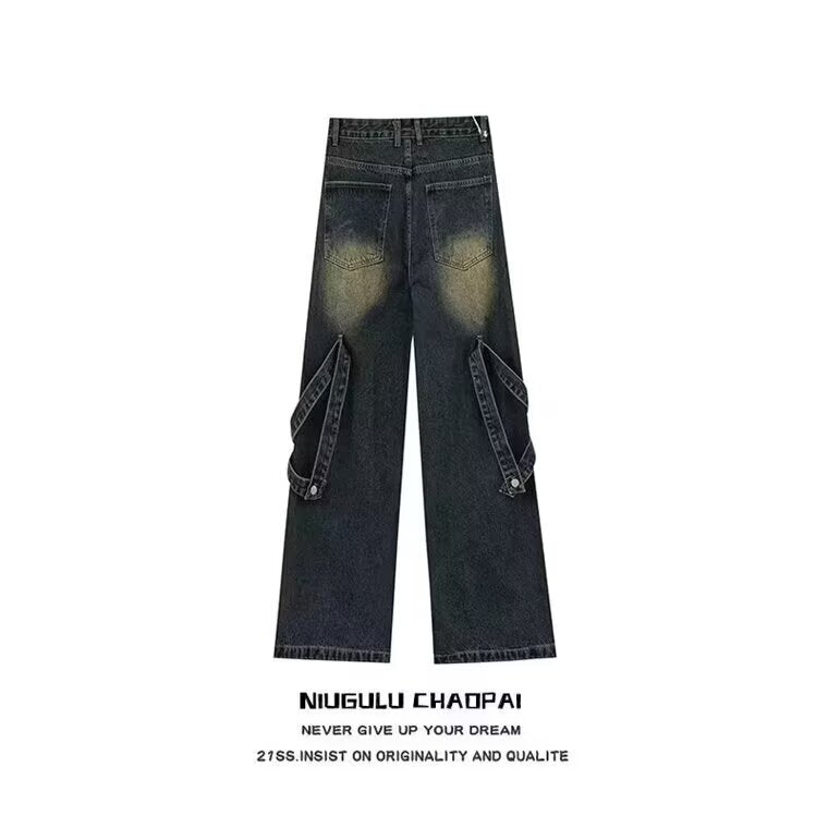 Men's Stitched Wide Leg Straight Jeans