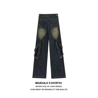 Men's Stitched Wide Leg Straight Jeans