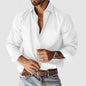 Casual, versatile, notched-collar, button-up solid-color men's top