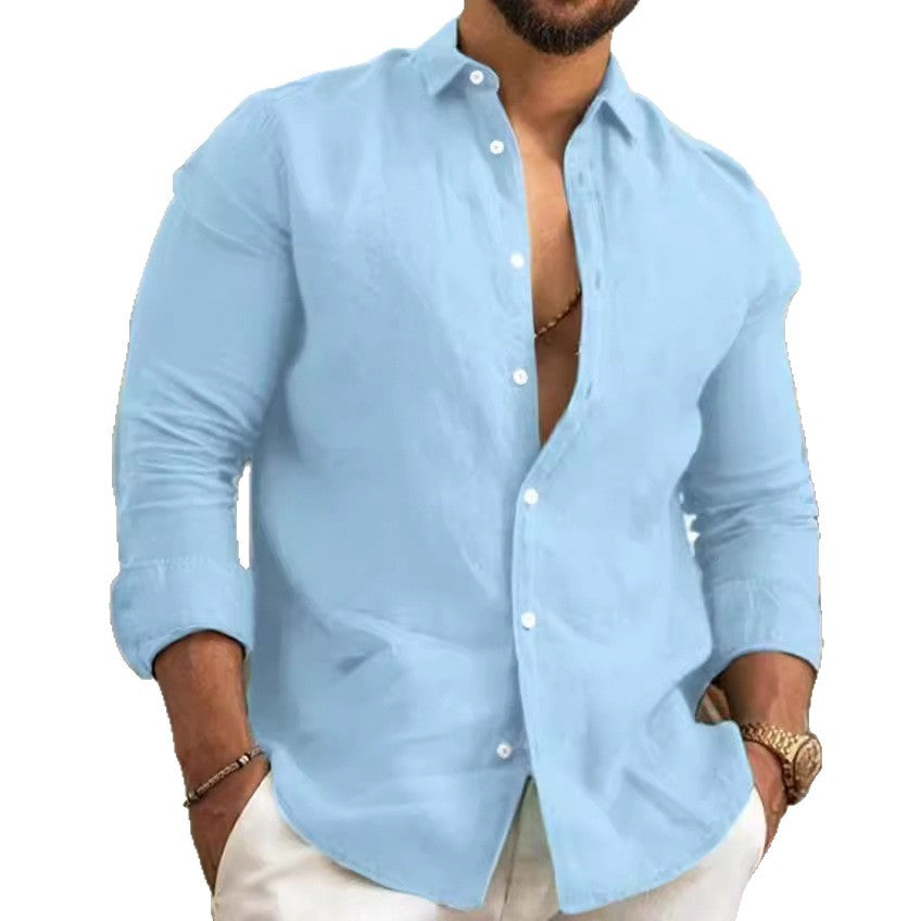 Men's Linen Long Sleeve Shirt Wrinkle Resistant Casual Wear