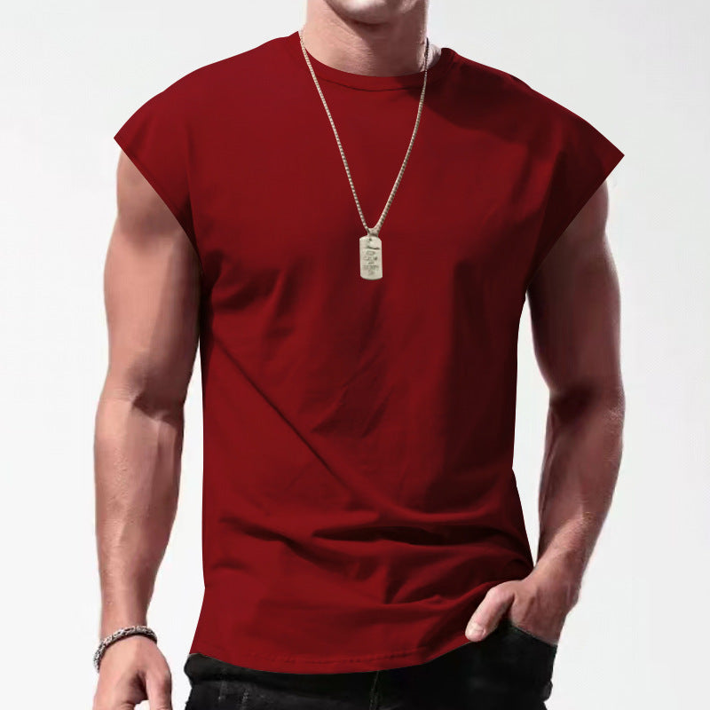 Mens Solid Color Sleeveless Vest Casual Cotton Blend Shirt