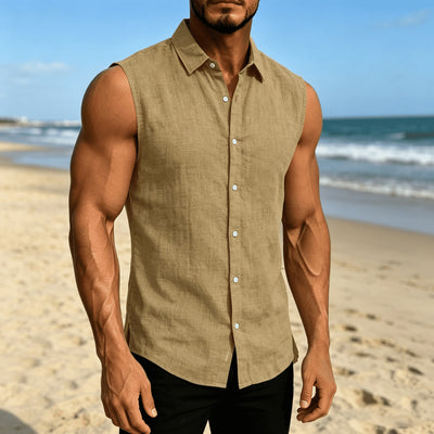Lapel Sleeveless Shirt for Men, Solid-Color Vest