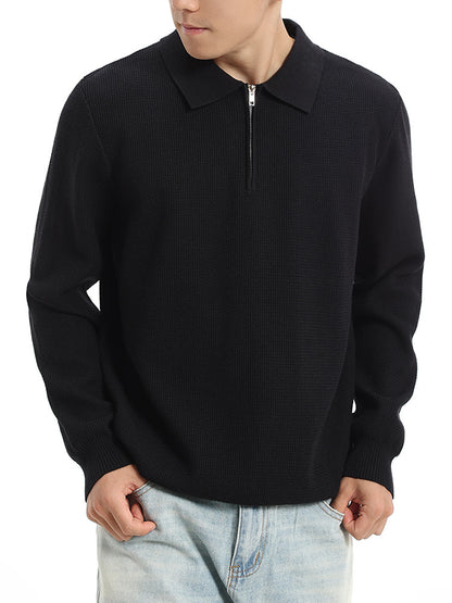 Mens Long Sleeve Knitted Polo Shirt