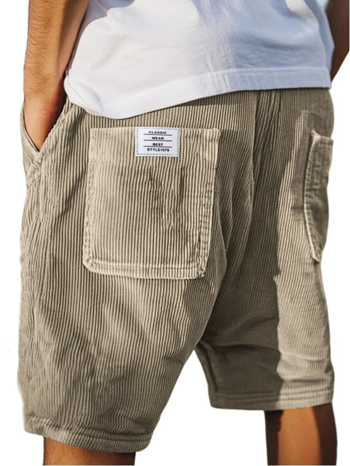 Mens Vintage Corduroy Shorts with Multiple Pockets
