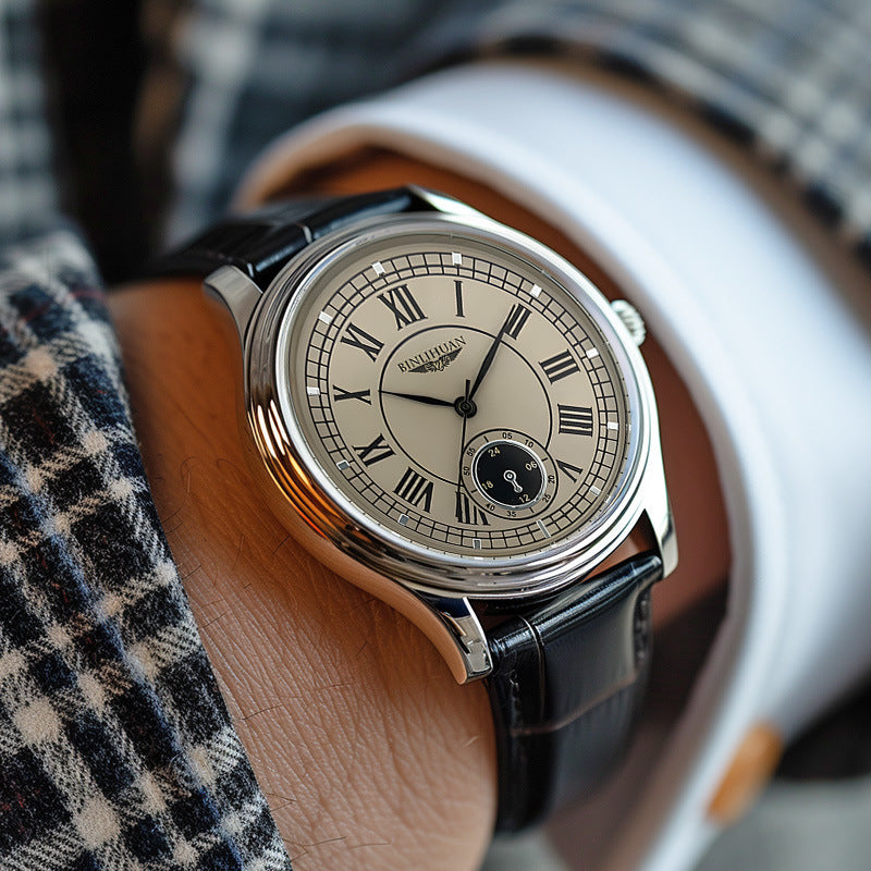 Men's Quartz Watch Classic Round Dial Leather Strap