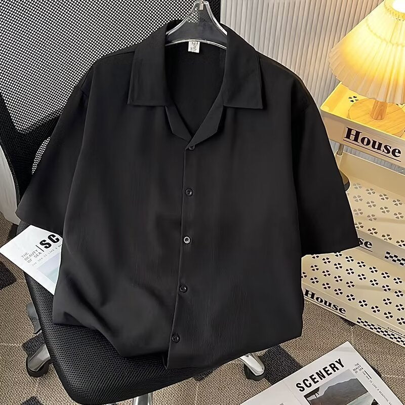Mens Cuban Collar Pleated Shirt