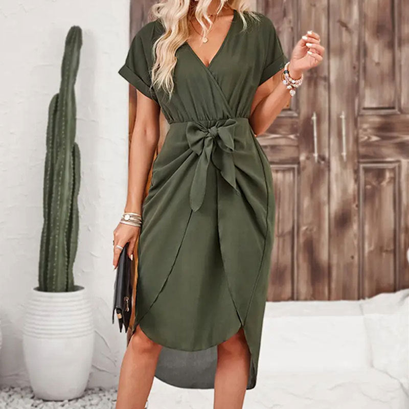 Wrap Bow Tie Short Dress
