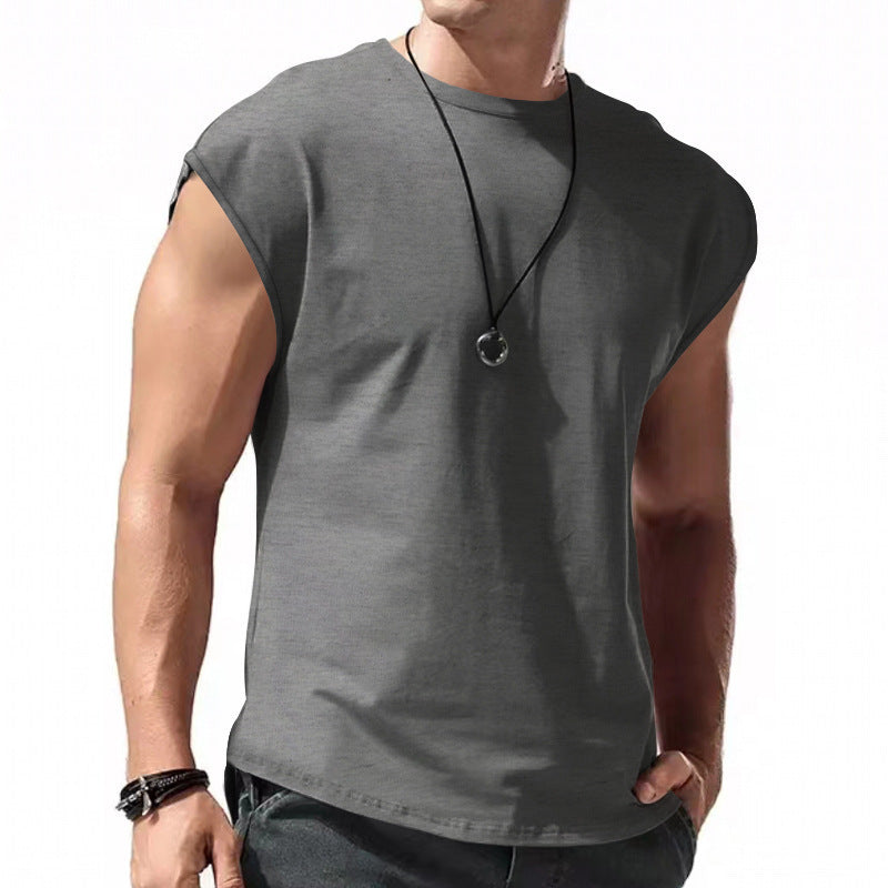 Mens Solid Color Sleeveless Vest Casual Cotton Blend Shirt