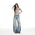 Washed Light Blue Straight Leg Jeans