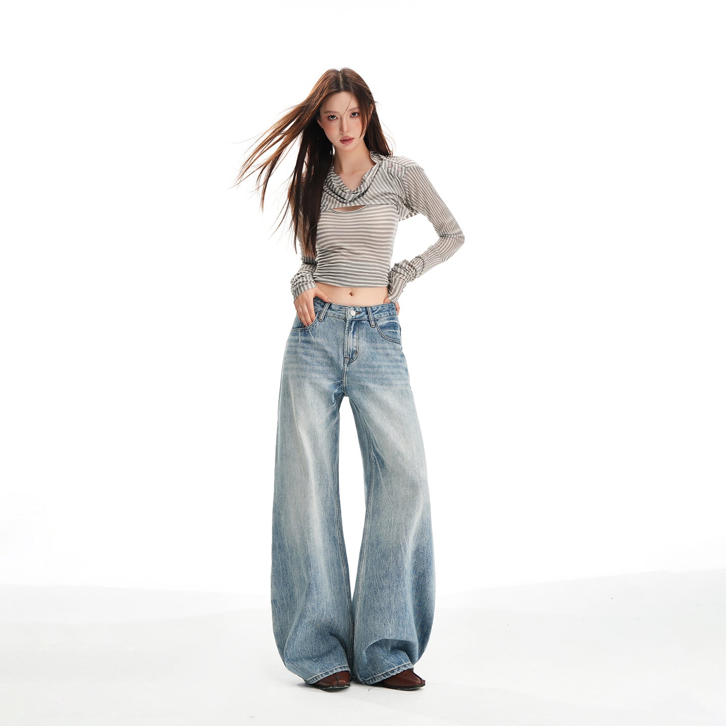 Washed Light Blue Straight Leg Jeans