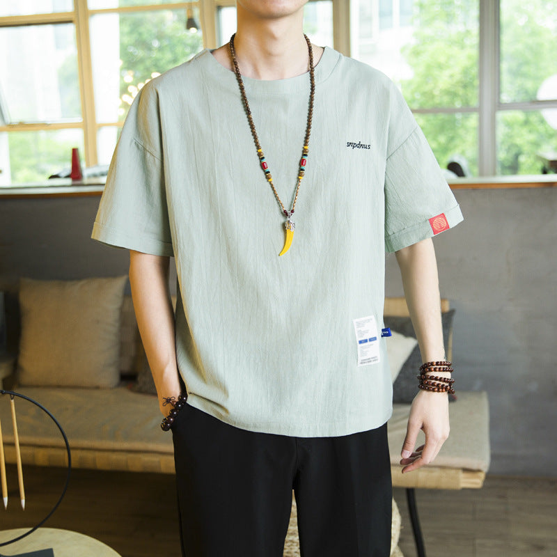 Chinese Style Cotton Linen T-Shirt for Men