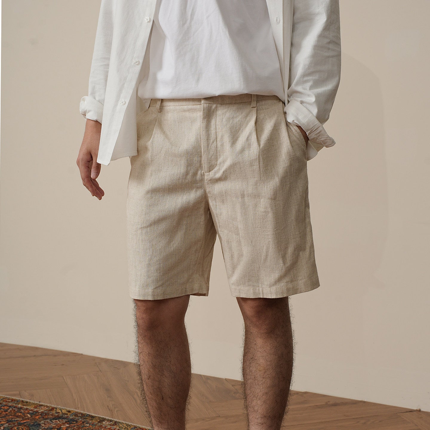 Mens Straight-Leg Linen Blend Shorts