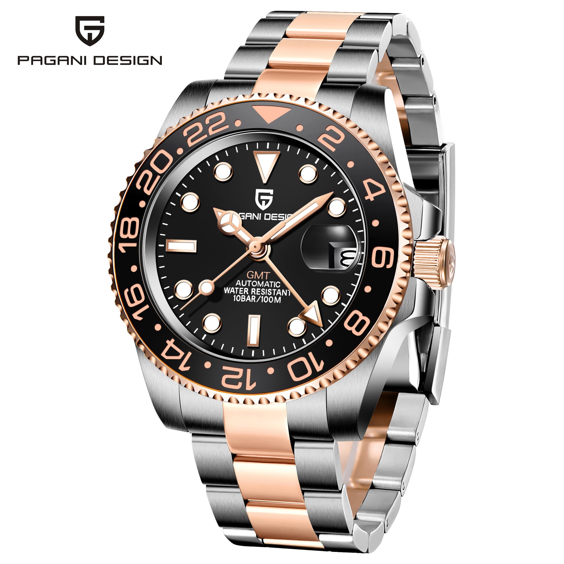 PAGANI DESIGN Mens GMT Mechanical Watch Luminous Calendar