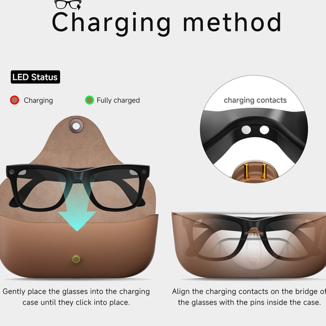 Mt5 Smart Glasses with AI Camera and Charging Case