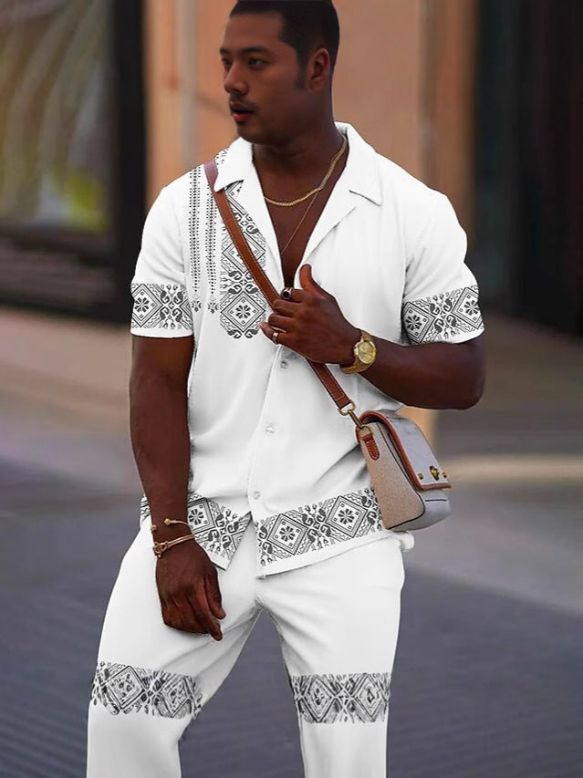 Men's Summer Casual Short-Sleeve Shirt and Shorts Set