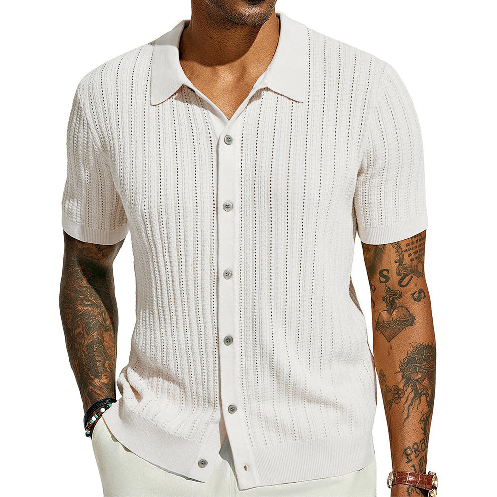 Mens Breathable Short Sleeve Knitted Shirt
