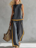 Sleeveless Color-Block Wide-Leg Pants