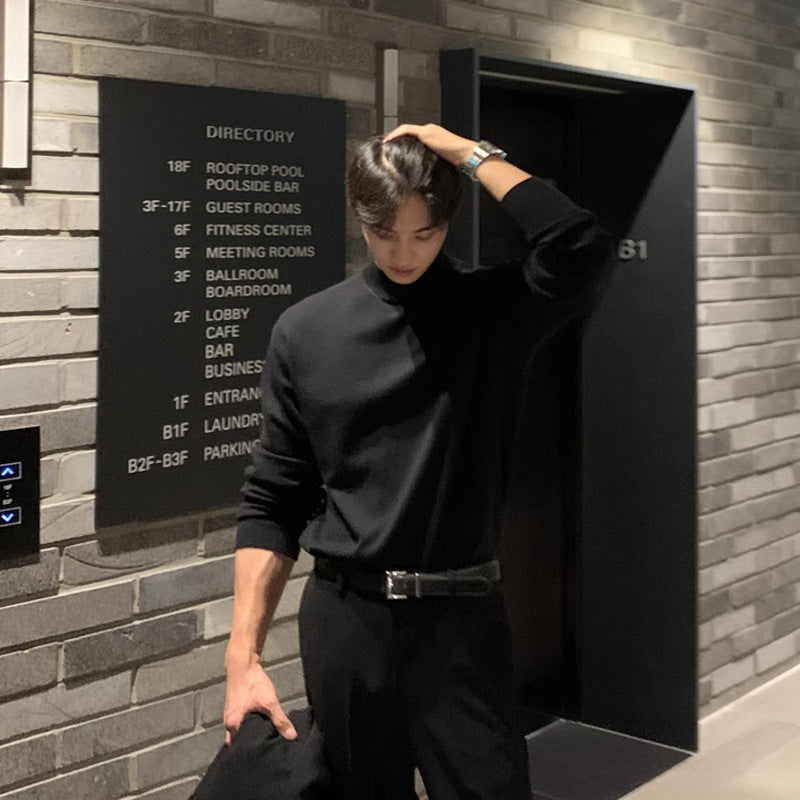 Men's Velvet Half Turtleneck Long Sleeve Shirt