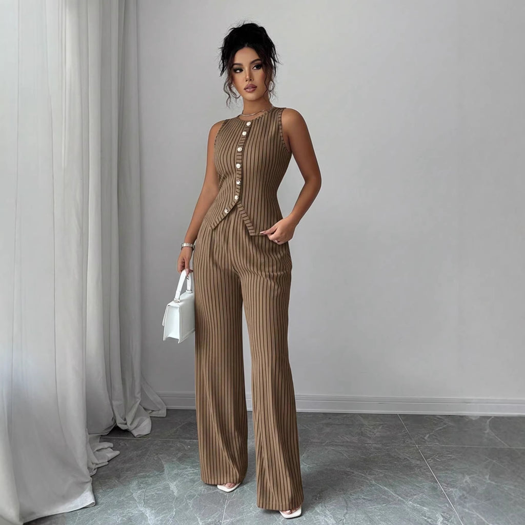 Womens Retro Striped Vest and Wide-Leg Pants Set