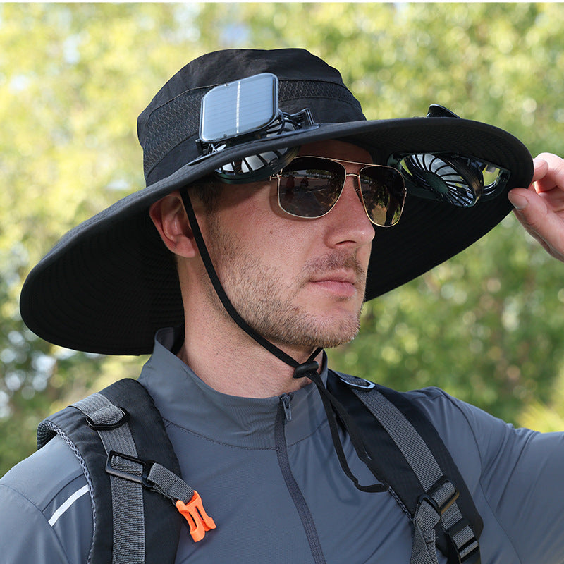 Solar Rechargeable Outdoor Cooling Hat with Adjustable Fans