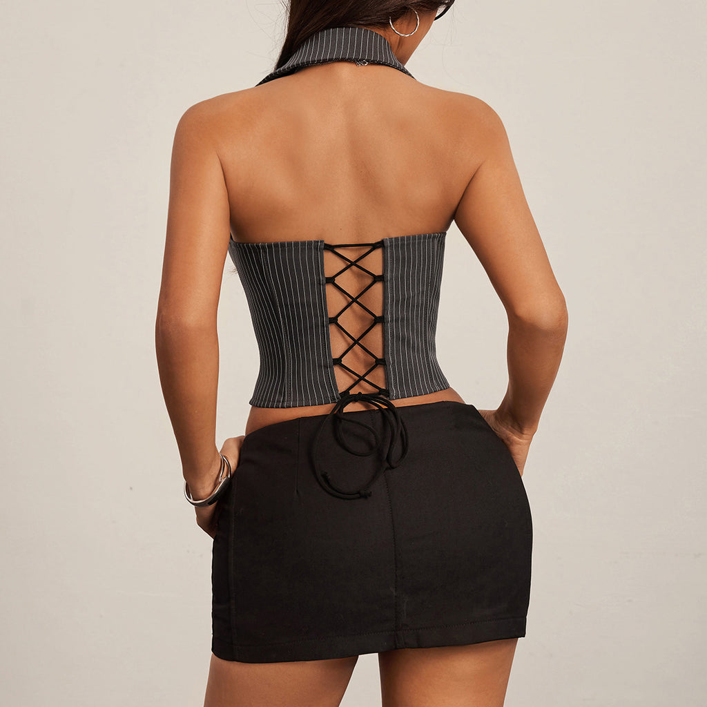 Womens Striped Halter Neck Tank Top