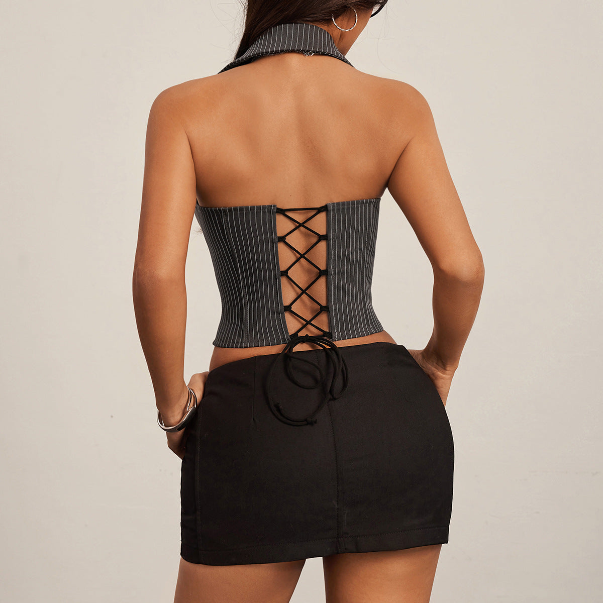 Womens Striped Halter Neck Tank Top