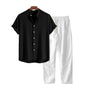 Mens Casual Short Sleeve Shirt and Long Pants Set
