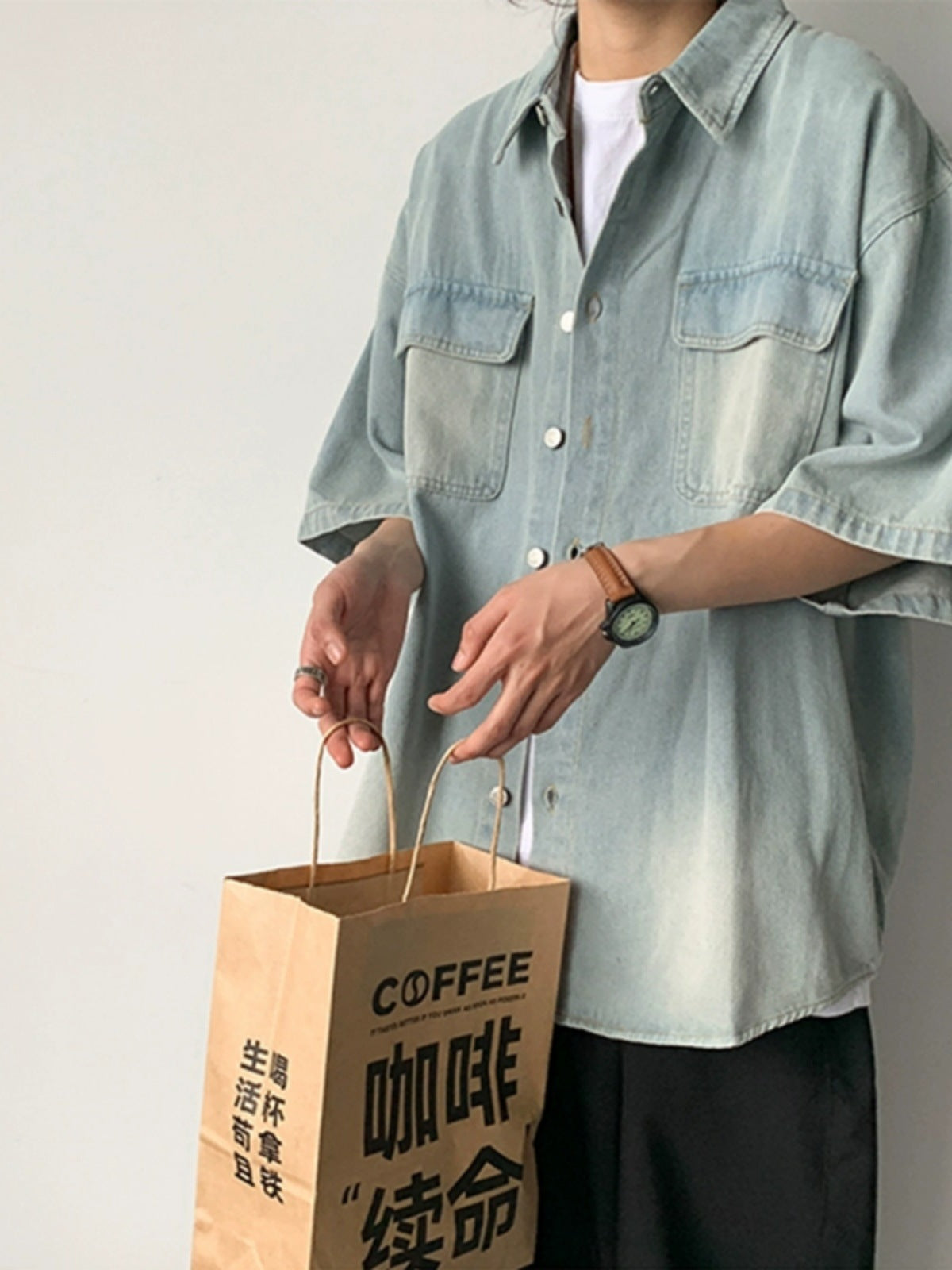 Mens Denim Short Sleeve Shirt Jacket