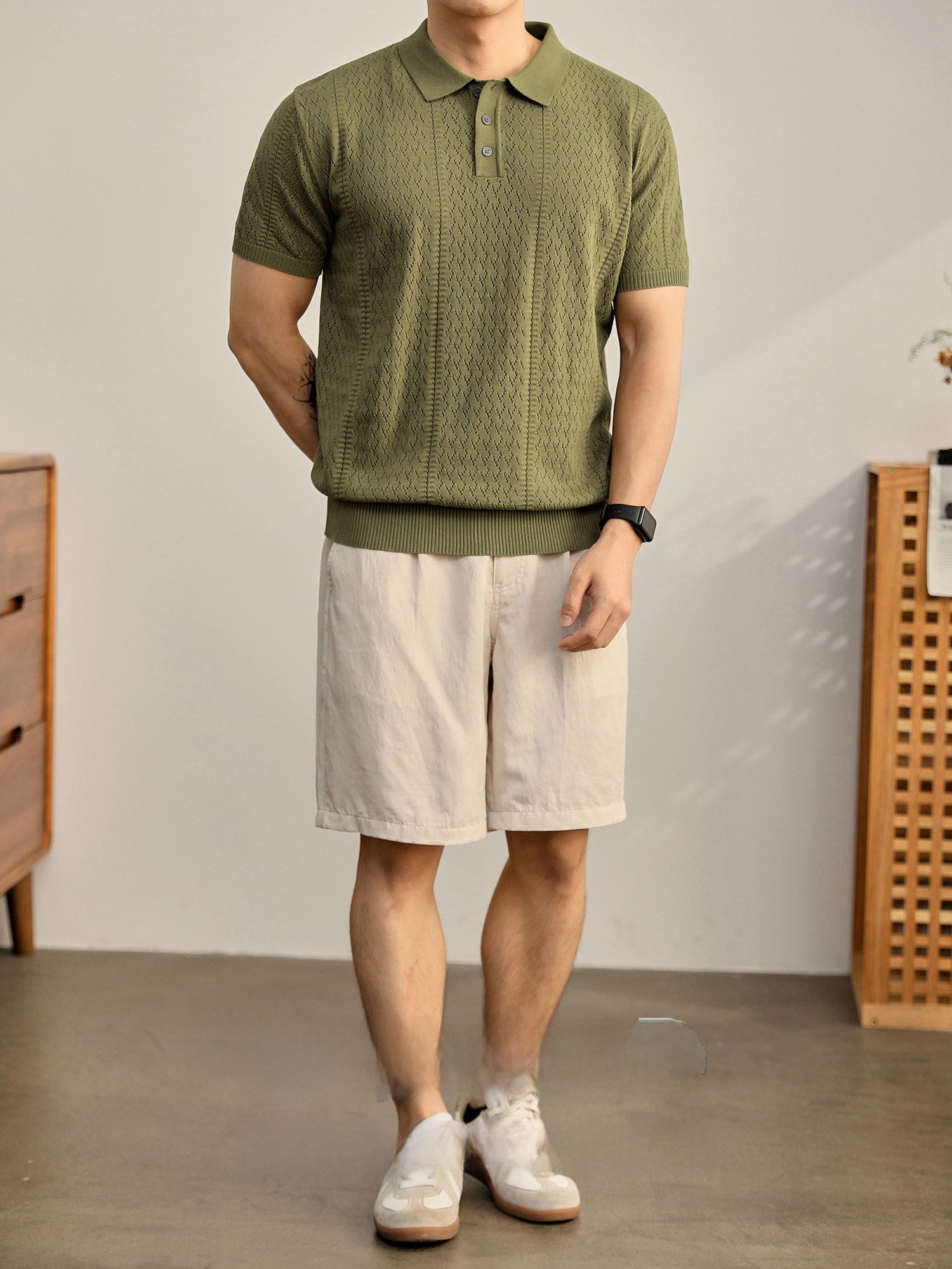 Mens Breathable Knitted Polo Shirt