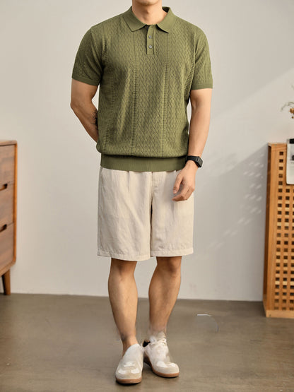 Mens Breathable Knitted Polo Shirt