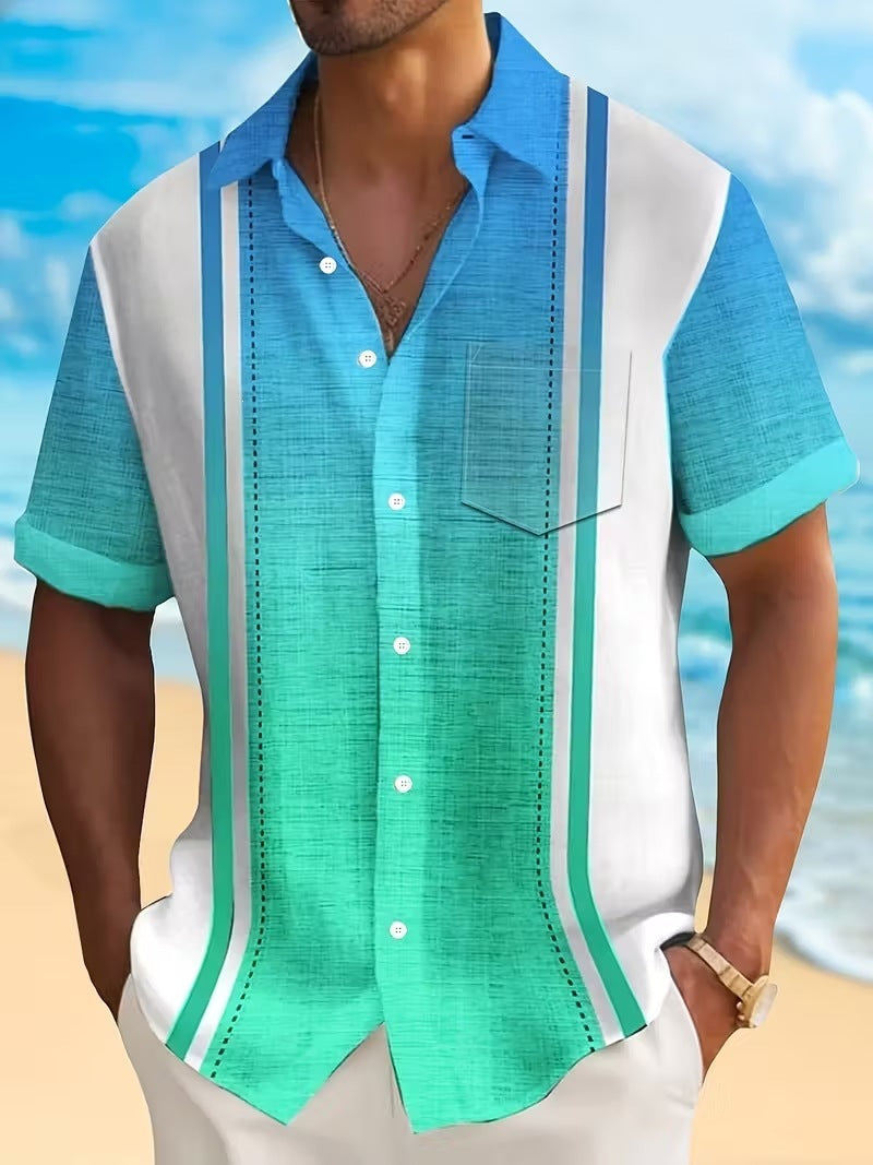 Summer European and American Printed Short-Sleeved Shirt Men's Loose Large Size Casual Lapel Shirt Top