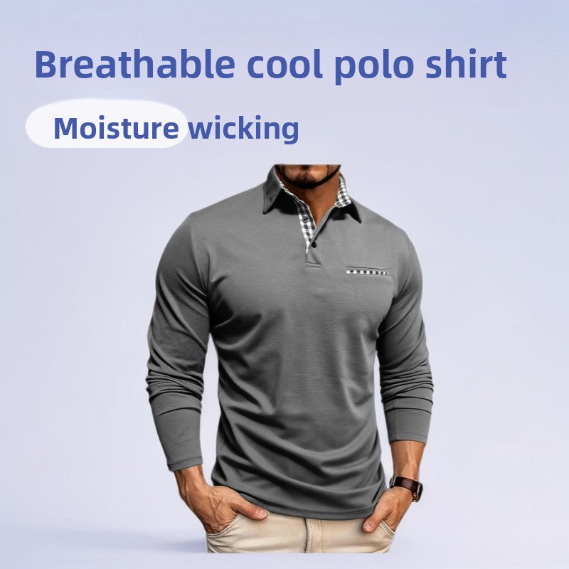 Mens Breathable Polo Shirt Long Sleeve