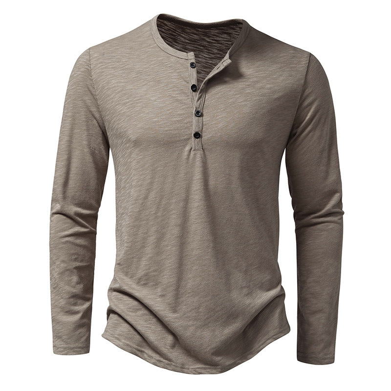Corduroy Henry collar long-sleeved T-shirt