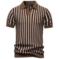 Summer New Notched Collar Stylish Striped Short-Sleeve Top