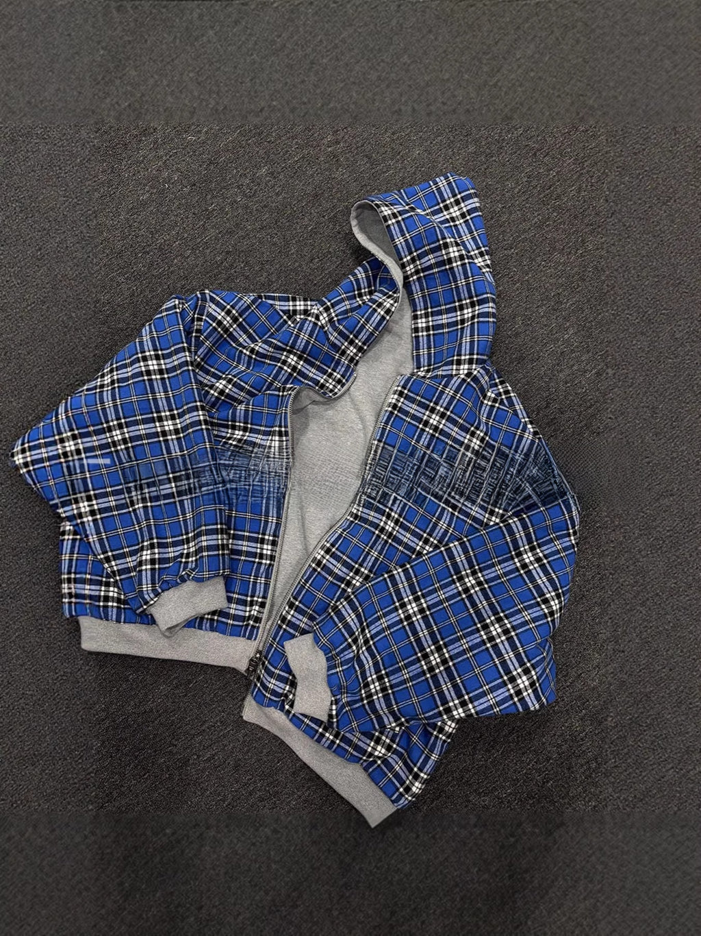 Retro Plaid Hooded Zip-Up Sweatshirt Jacket