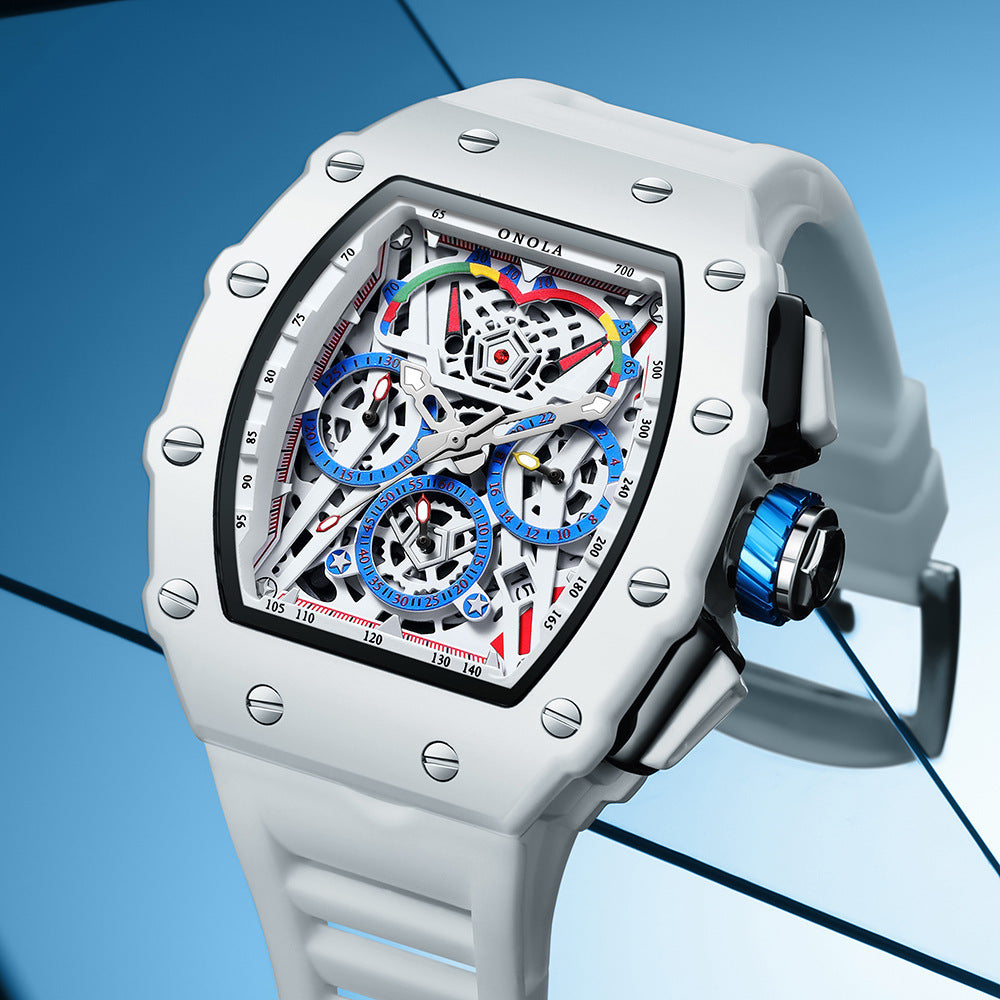 Multifunctional Waterproof Quartz Watch with Silicone Strap