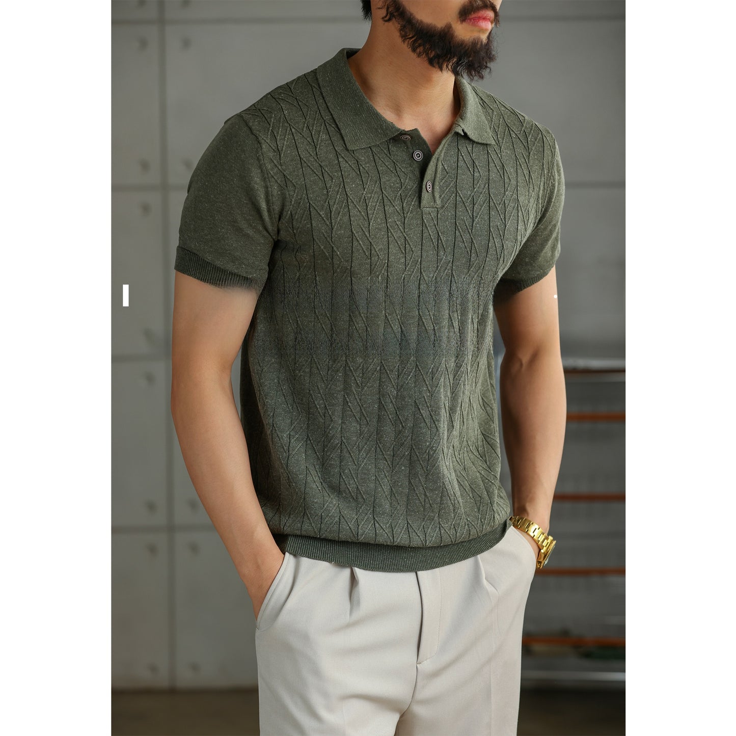 Mens Tencel Linen Knitted Polo Shirt
