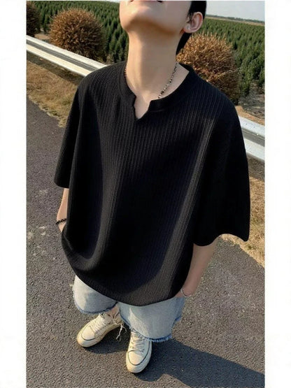 Textured Ice Silk Short Sleeve T-Shirt for Men