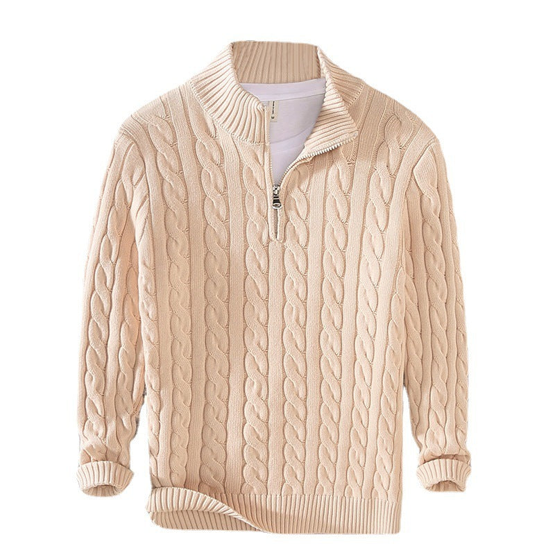 Mens Half Turtleneck Knit Sweater Zipper Pullover