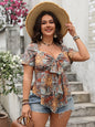 Lace-Up Loose Printed Top