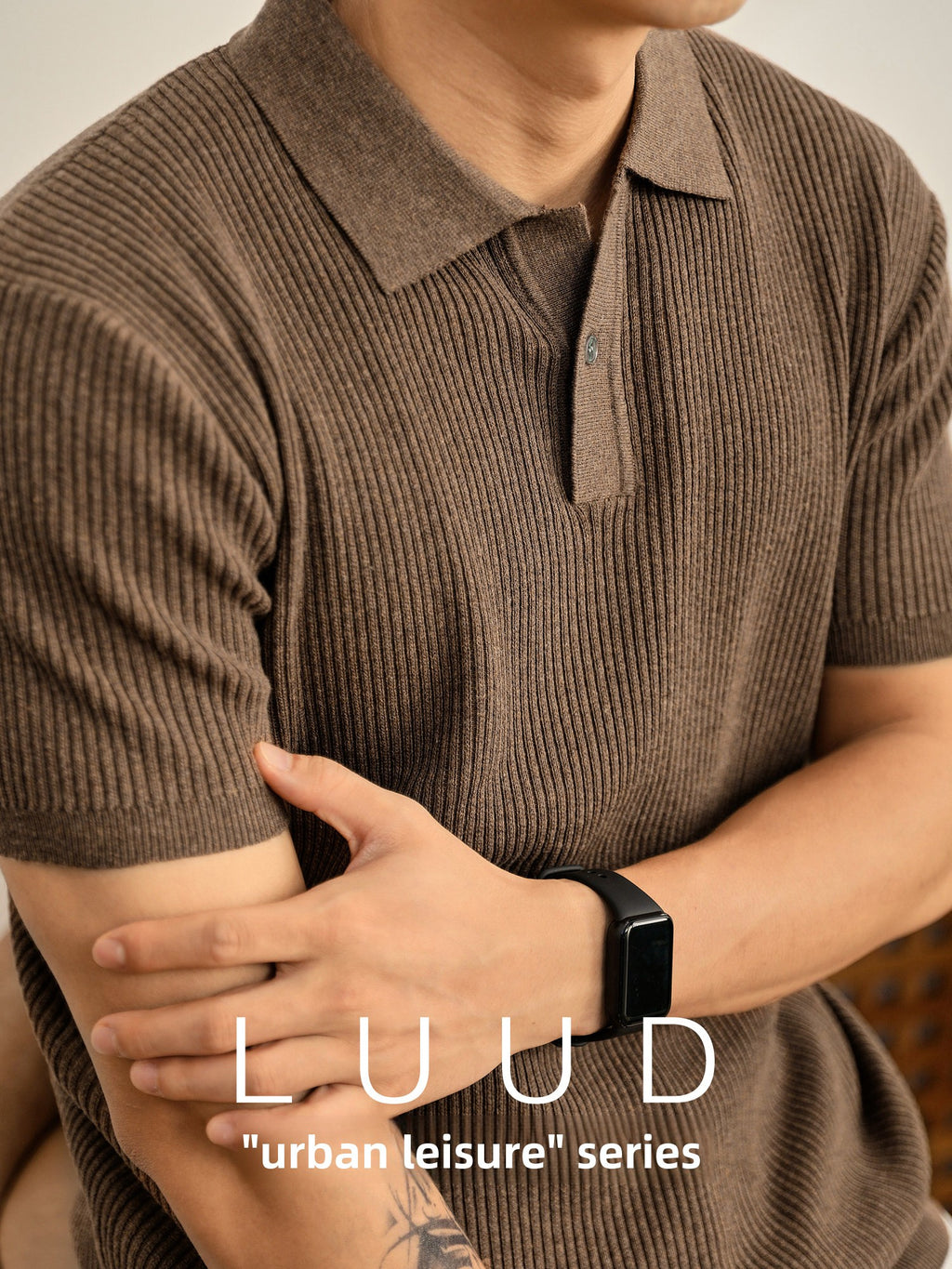 Ribbed Knit Polo Shirt