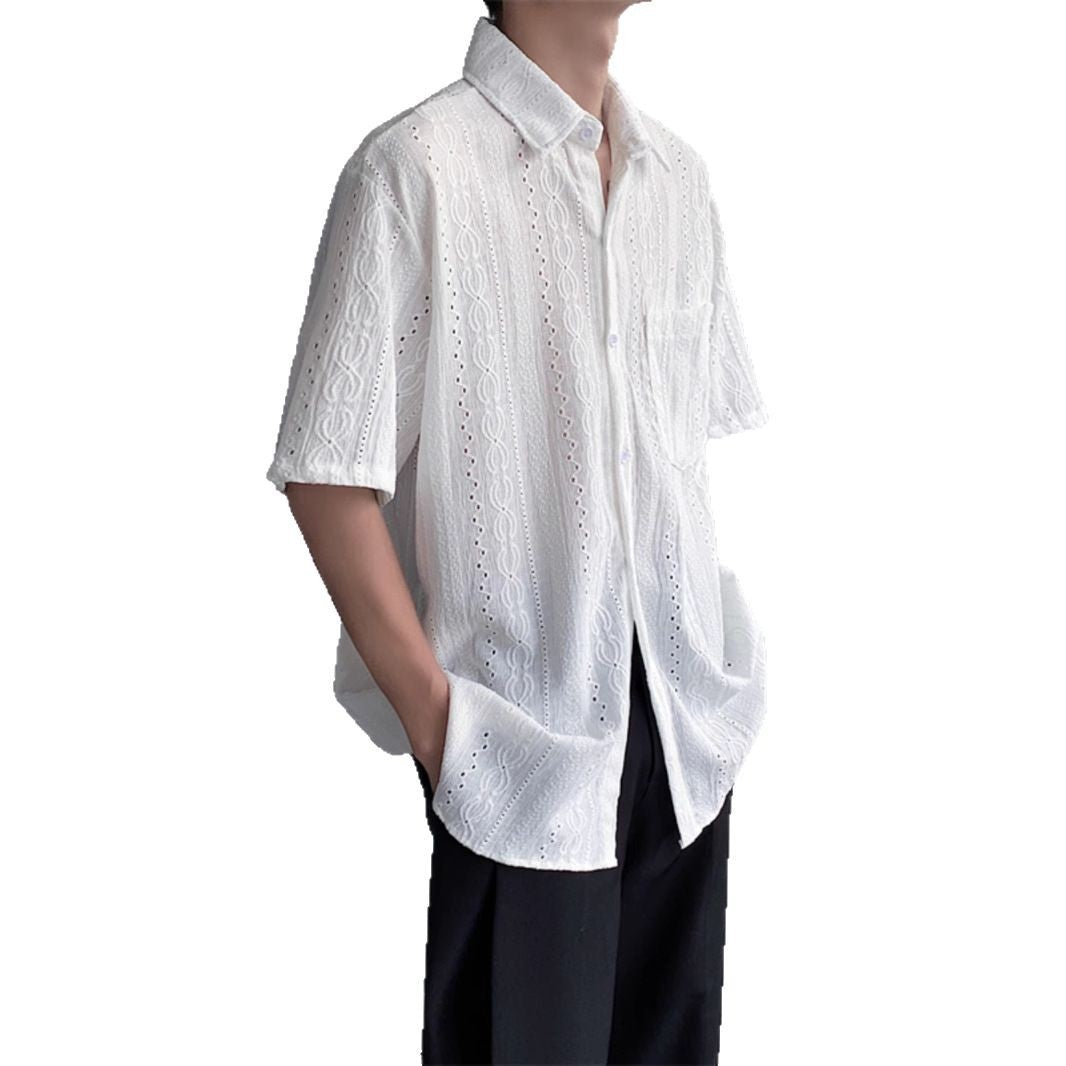 Retro-style hollowed-out short-sleeved shirt