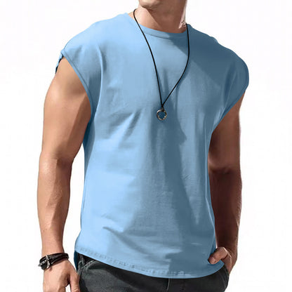 Mens Solid Color Sleeveless Vest Casual Cotton Blend Shirt