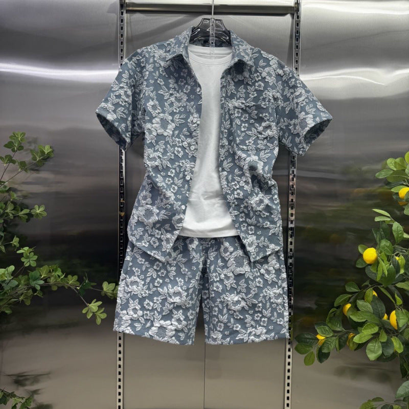 Two-piece embossed short pants for men