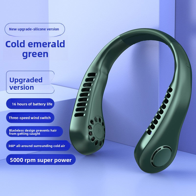 USB Rechargeable Neck Hanging Fan with Silent Bladeless Design